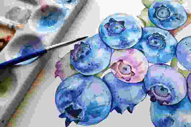 blueberry watercolor painting idea for beginners