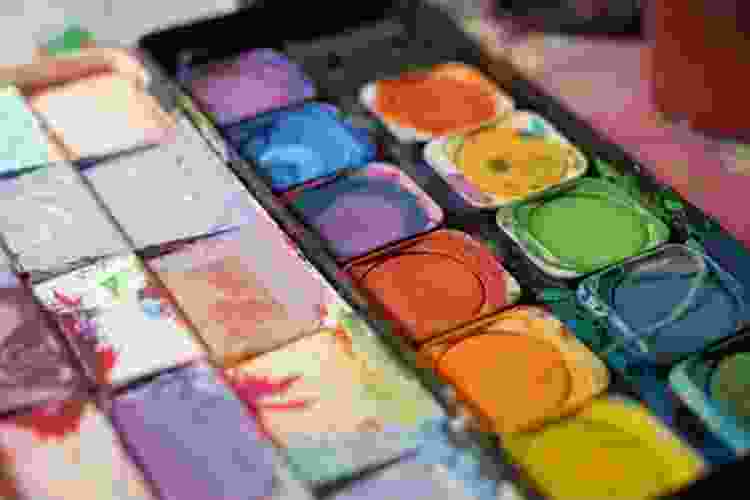 close-up of colorful watercolor paints