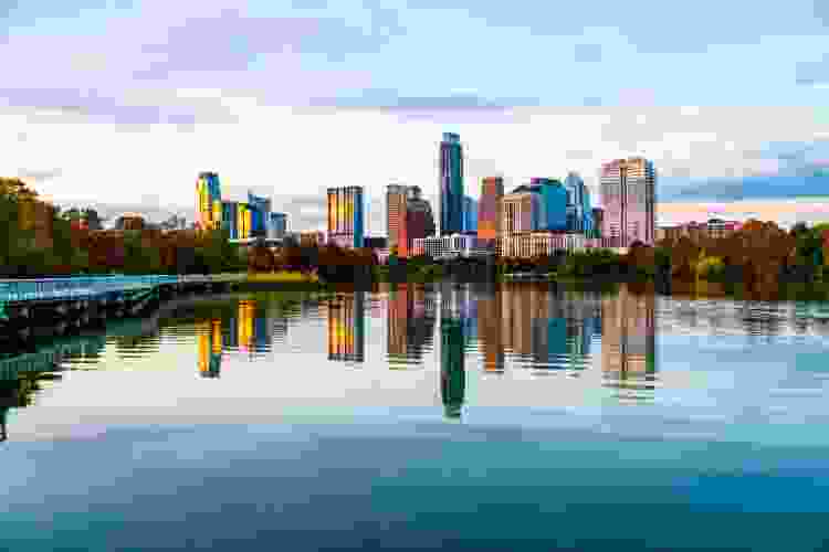 Austin city from the lake at night