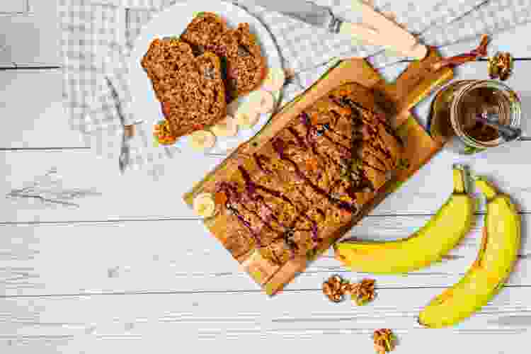 sliced banana bread with bananas