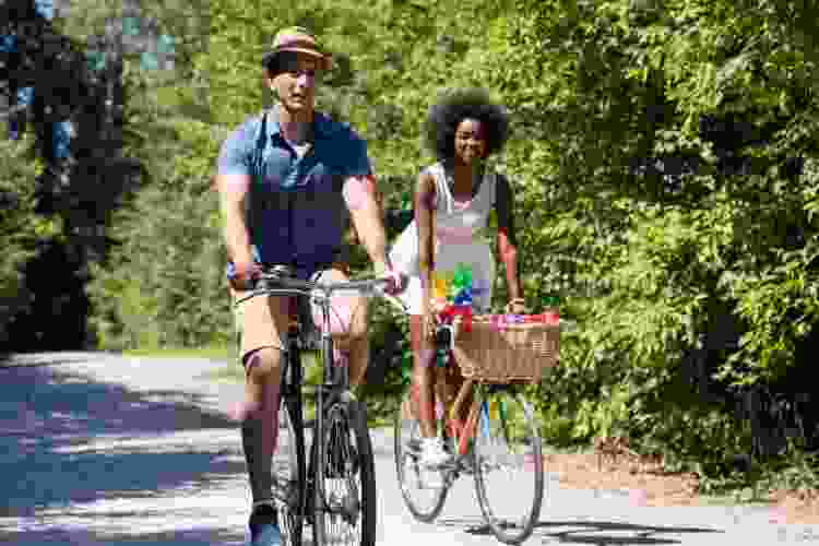 couple riding bikes together