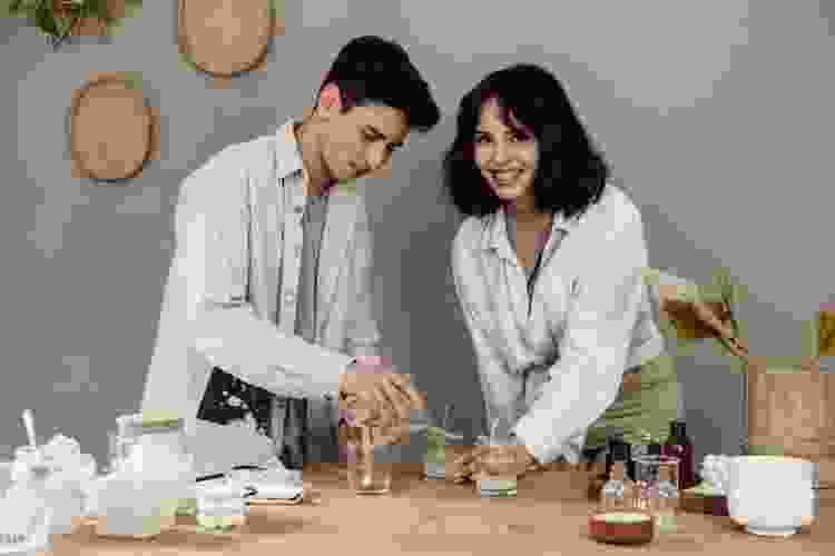 couple making candles together