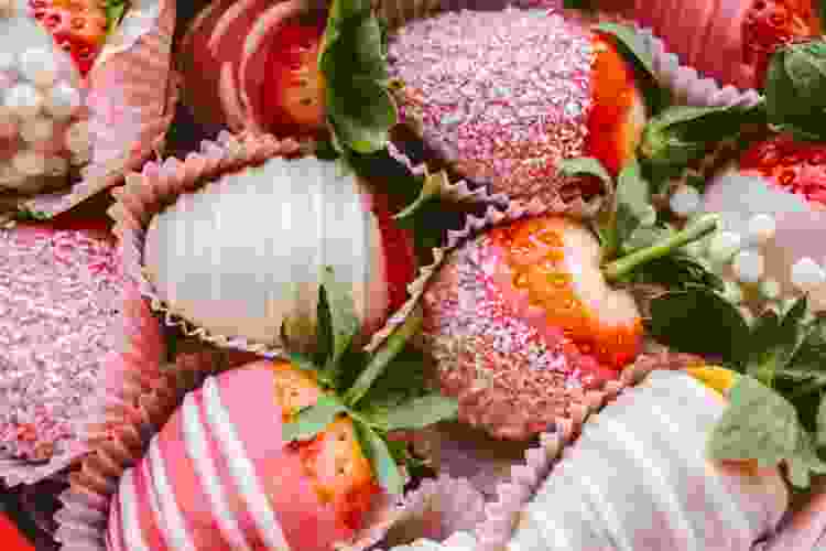 strawberries covered in pretty pink chocolate