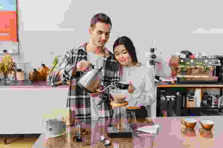 couple making coffee together