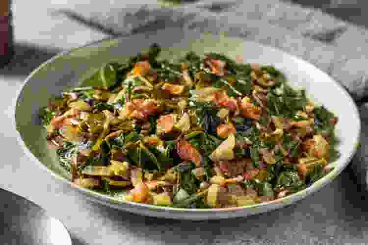 collard greens in large casserole dish