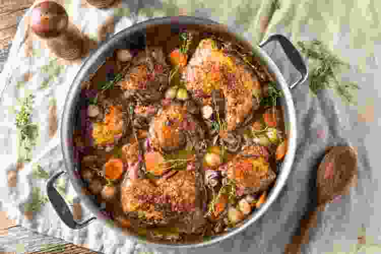 This French-inspired fall dinner idea is Coq au Vin Rosé.