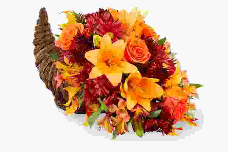 fall flower bouquet thanksgiving cornucopia gift