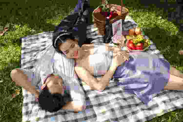 couple having romantic picnic in the park