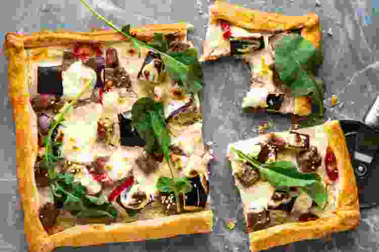 This wedding food idea is a healthy Eggplant Tart.