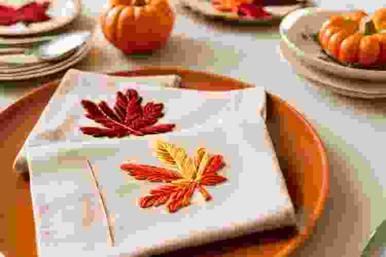 Make Embroidered Napkins for some Thanksgiving table decor.