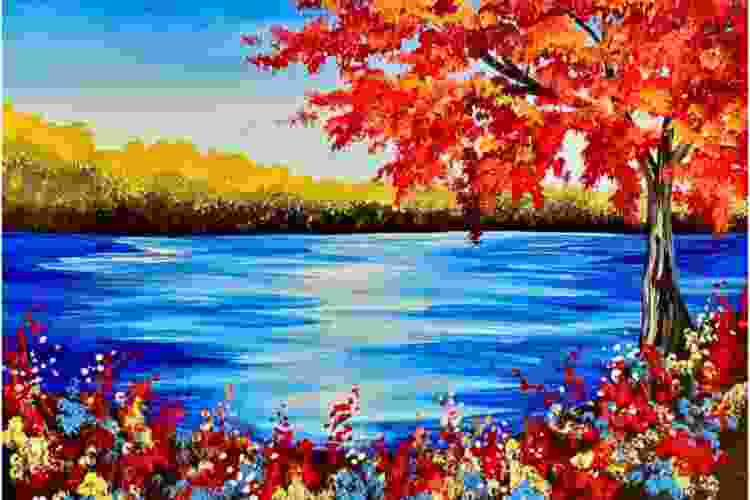 fall leaves landscape painting idea