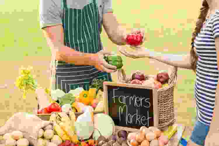 shopping for vegetables at a farmers market