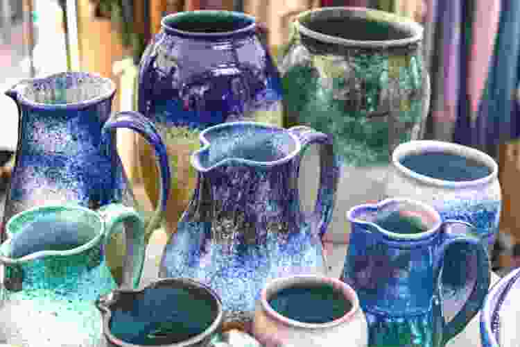 beautiful collection of blue handmade pottery