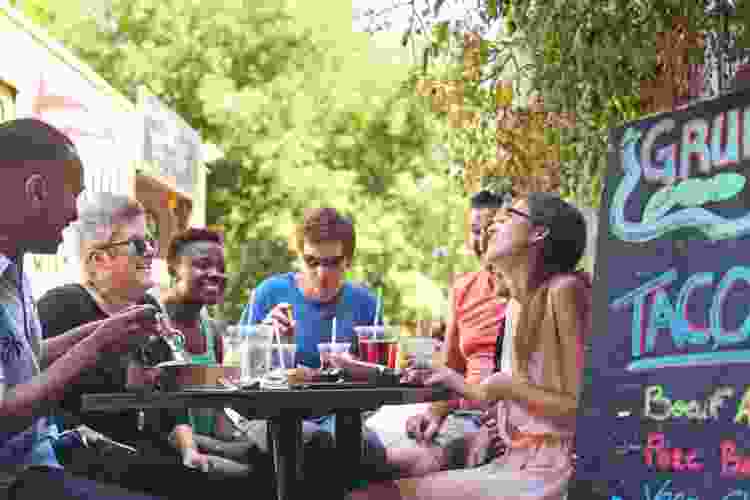 group eating food from food truck