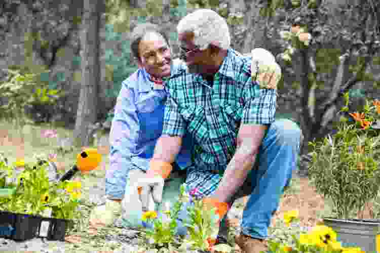 older couple gardening together