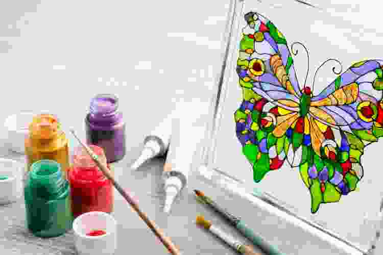 butterfly painted mosaic on glass