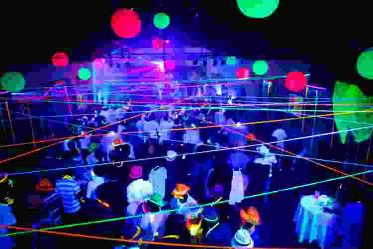 glow in the dark 80s theme party rave