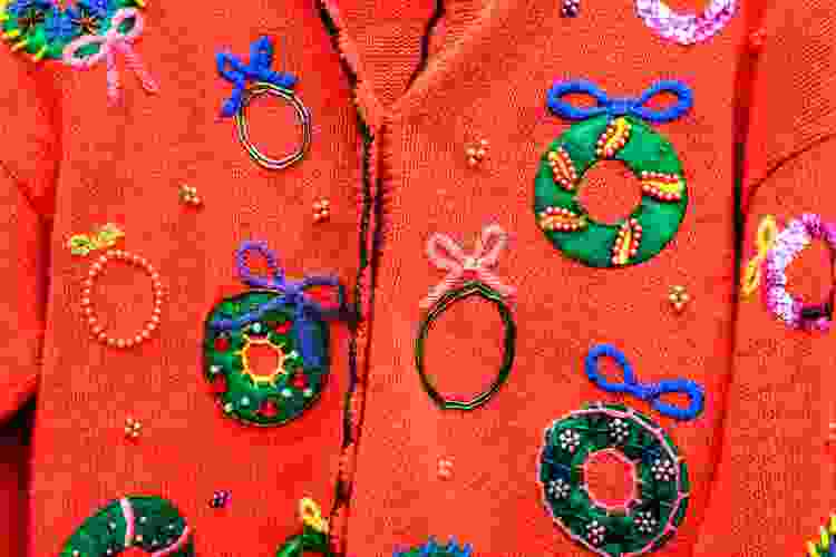 Take inspiration from holiday wreaths with this ugly Christmas sweater idea.