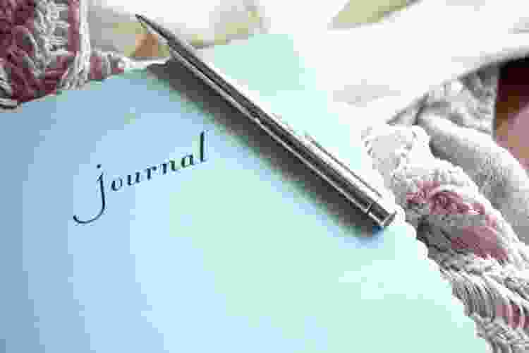 blue journal with pen on top