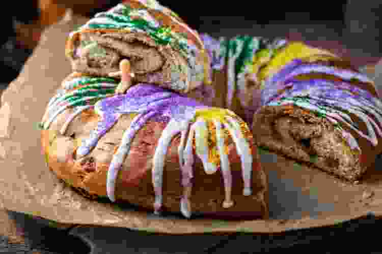 Mardi Gras king cake will small plastic baby on top