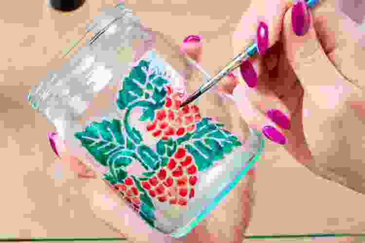 painted berries on glass jar
