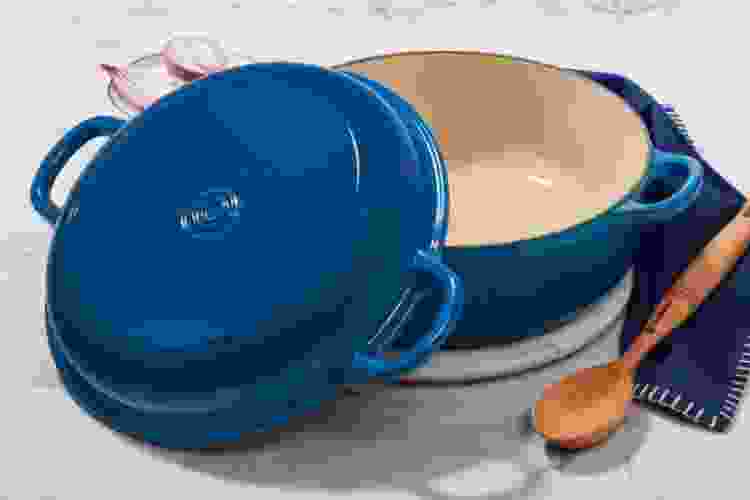 Le Creuset blue large oven pan with lid