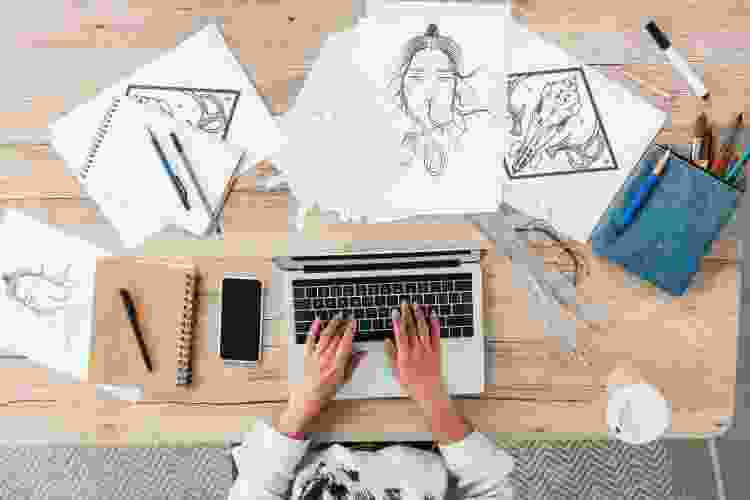 woman at computer learning to draw