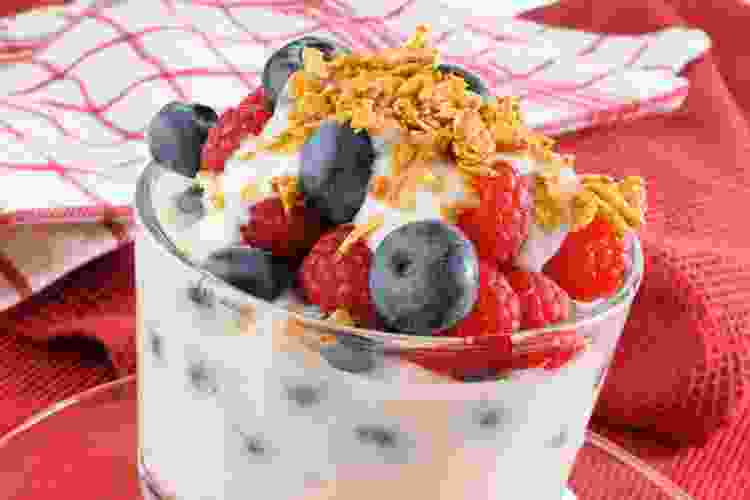 parfait cup with red and blue berries