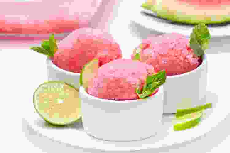 pink sorbet with lime and mint