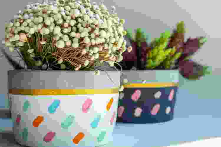 cute small flower pots with painted polka dots