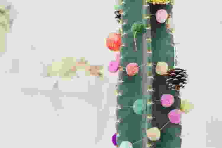 cactus with pom-pom decorations on it