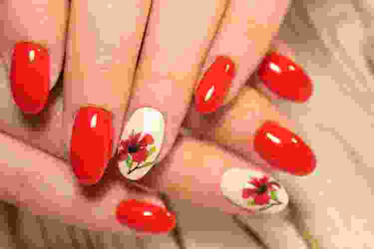 Red with White Accent Nails