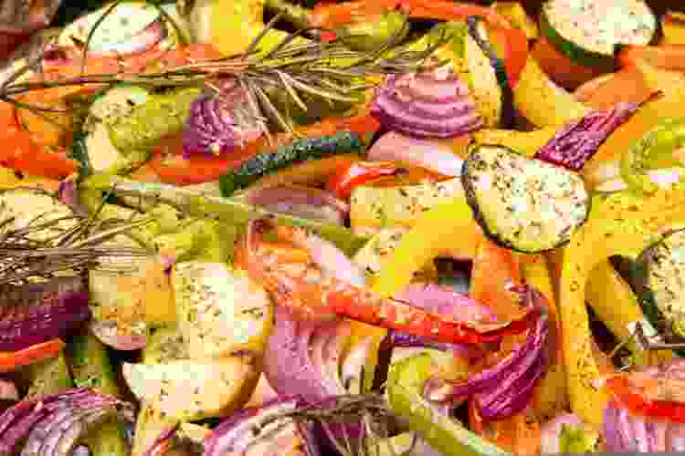 assorted colorful vegetables roasted with seasoning