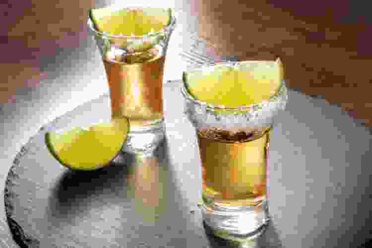 tequila shot with salt rim and lime