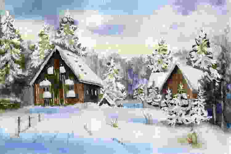 snow landscape Christmas painting idea