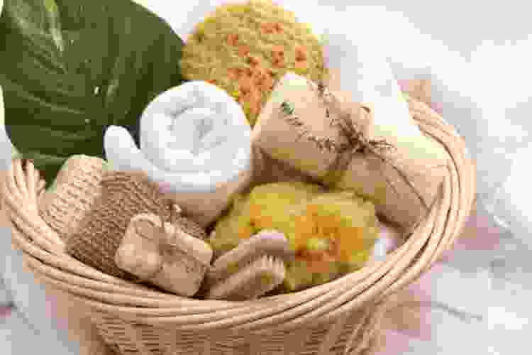 basket filled with spa essentials