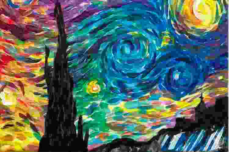 rainbow version of Van Gogh's Starry Night painting