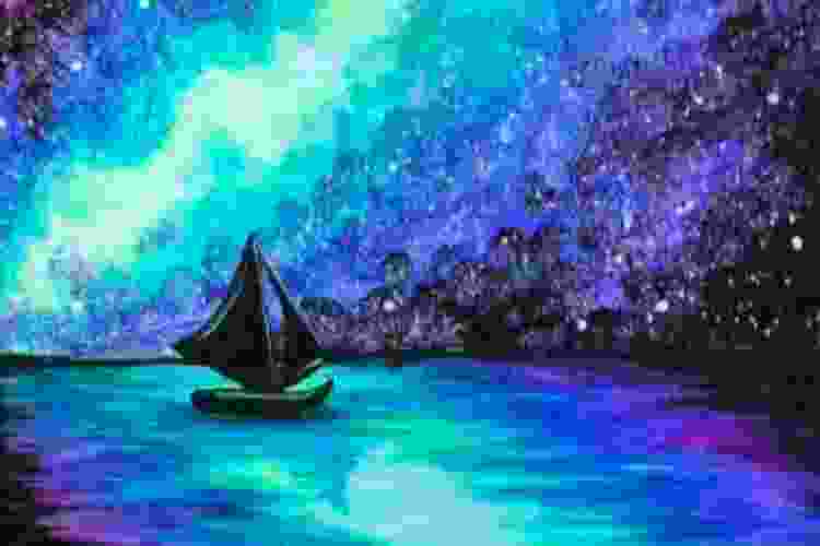 starry sailboat trippy painting ideas