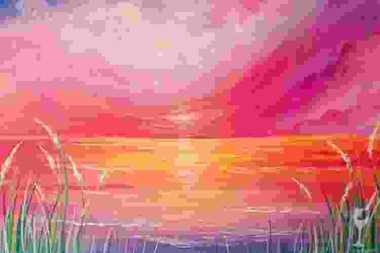 pink and orange sunset painting