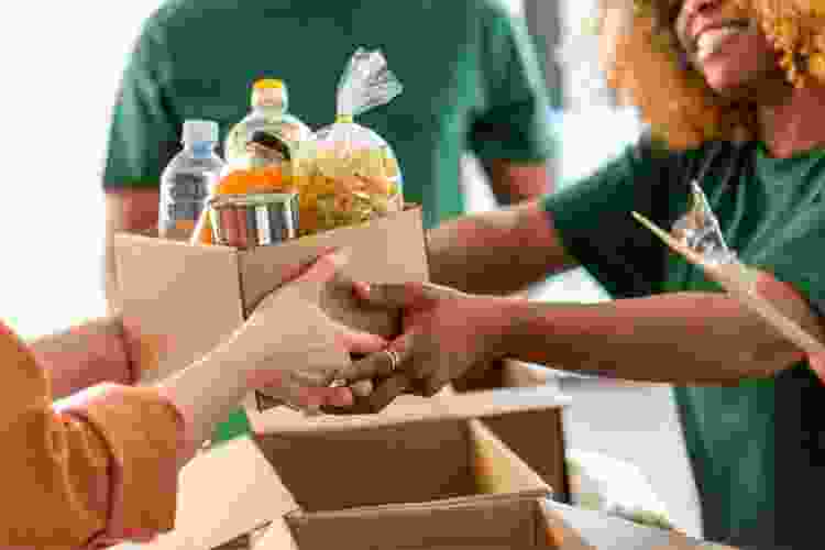 volunteers at a food bank