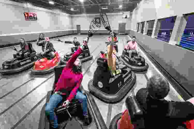 team in bumper cars playing Whirlyball