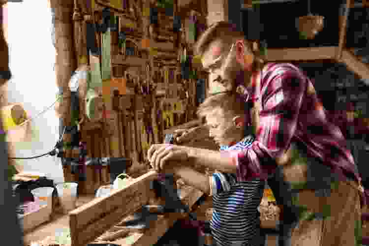 father and son woodworking together