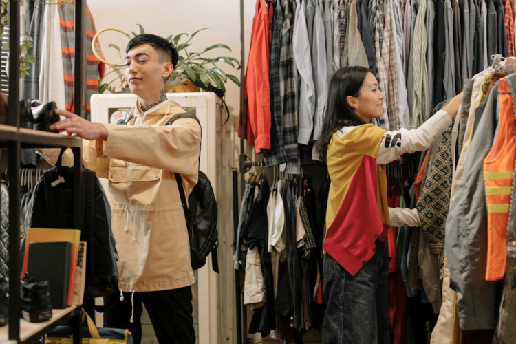 couple in thrift store