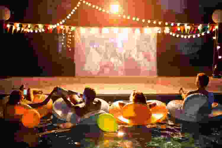 outdoor movie in the pool