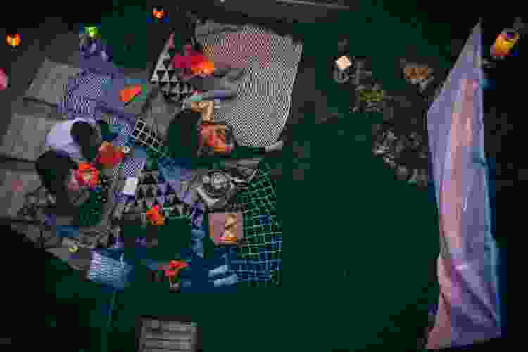Bird's eye view of outdoor movie night