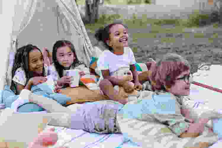 Kids camping in backyard