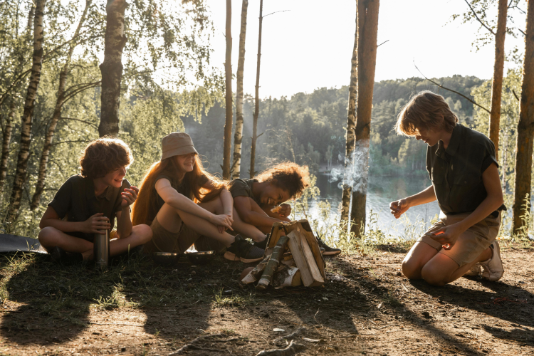 Kids Lighting Fire while Camping