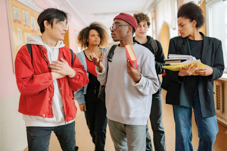 Diverse group of students talking