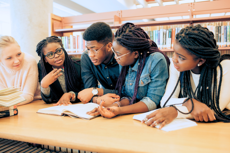 Diverse students studying