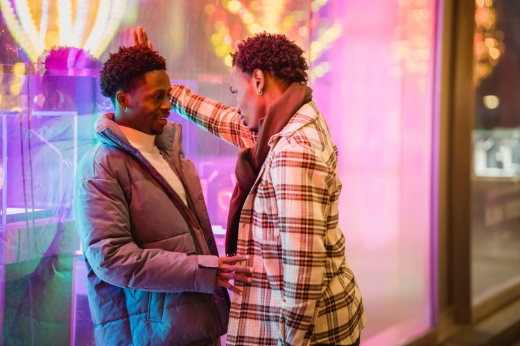 Black couple flirting